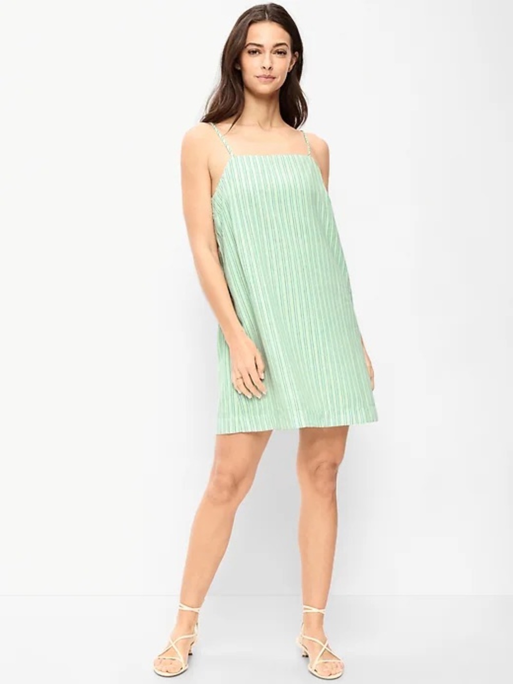 NWT Old Navy Strappy, mini shift, Green and white Striped Women's Dress. XS